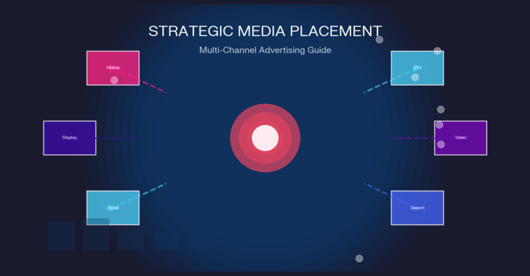 Strategic media placement across multiple advertising channels targeting specific audiences with social, search, display, video, mobile, and connected TV advertising
